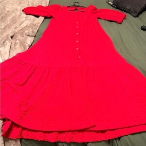 Maeve Anthropologie Bright Red Button-Front Maxi Dress-